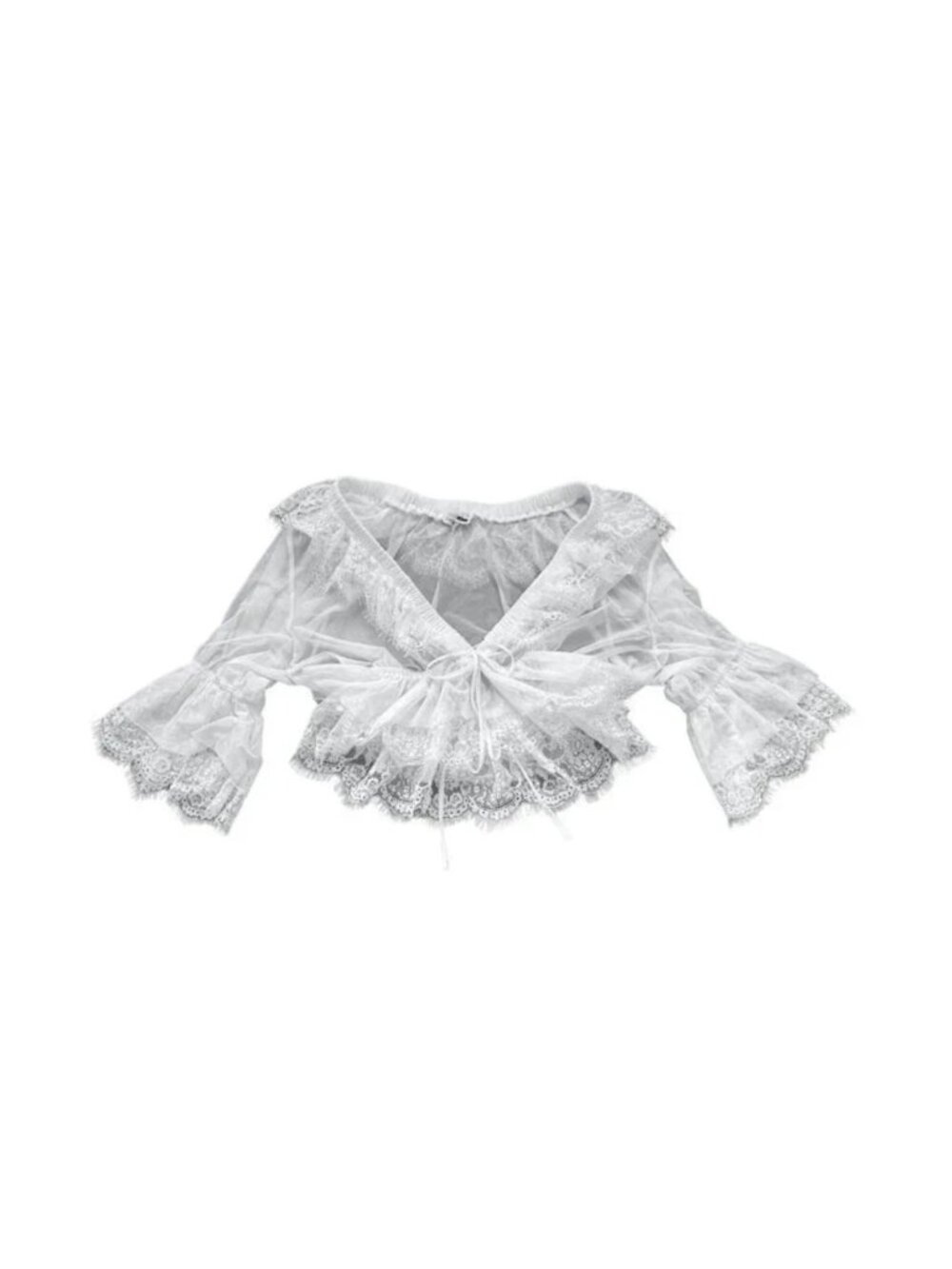 XS White Lace Sheer Tie-Front Top | Coquette Summer Fairycore
